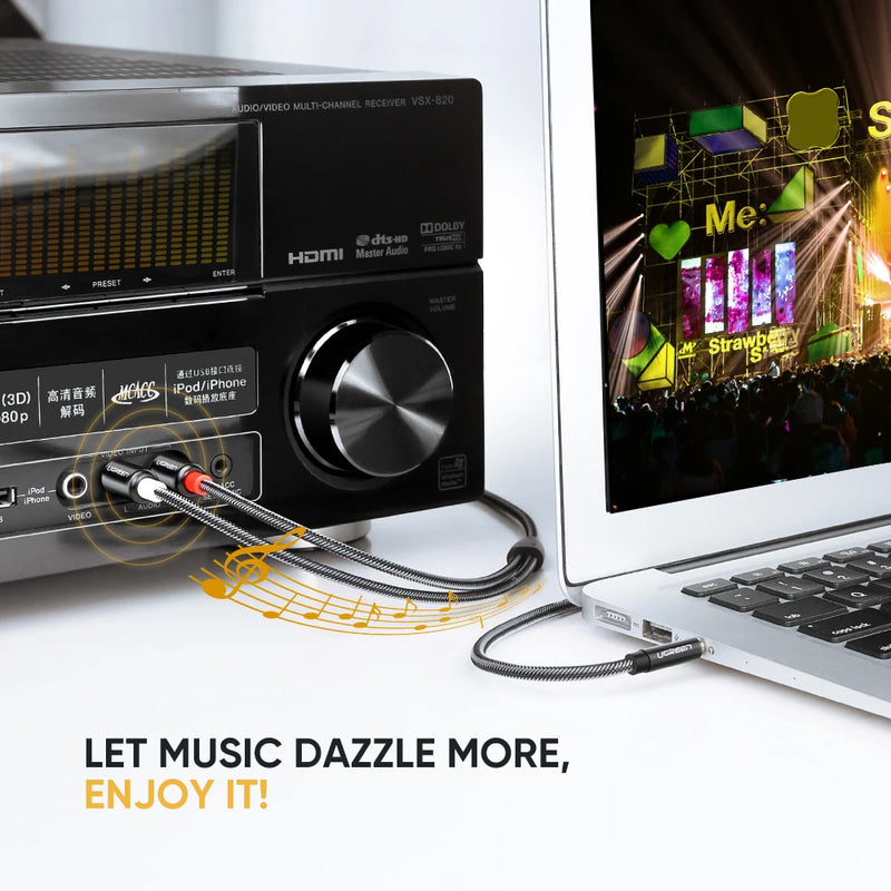 Ugreen RCA Cable HiFi Stereo 2RCA to 3.5mm Audio Cable AUX RCA Jack 3.5 Y Splitter for Amplifiers Audio Home Theater Cable RCA