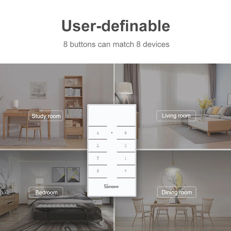 SONOFF RM433 433MHz RF Remote 8 Button One Key Pairing Works with 433Mhz Sonoff Smart Home Switches TXUS 4CHPROR3 via eWeLink
