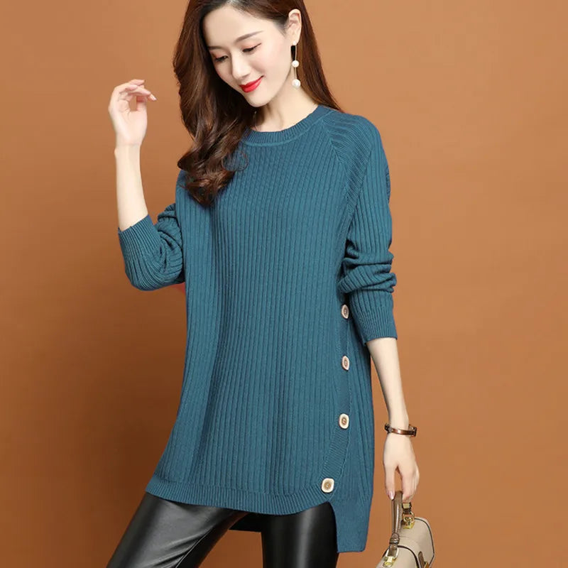 Fdfklak Spring Sweater 2026 New Women's Mid-Long Wild Loose Large-Size Autumn Winter Pullover Shirt Short Bottoming Dress