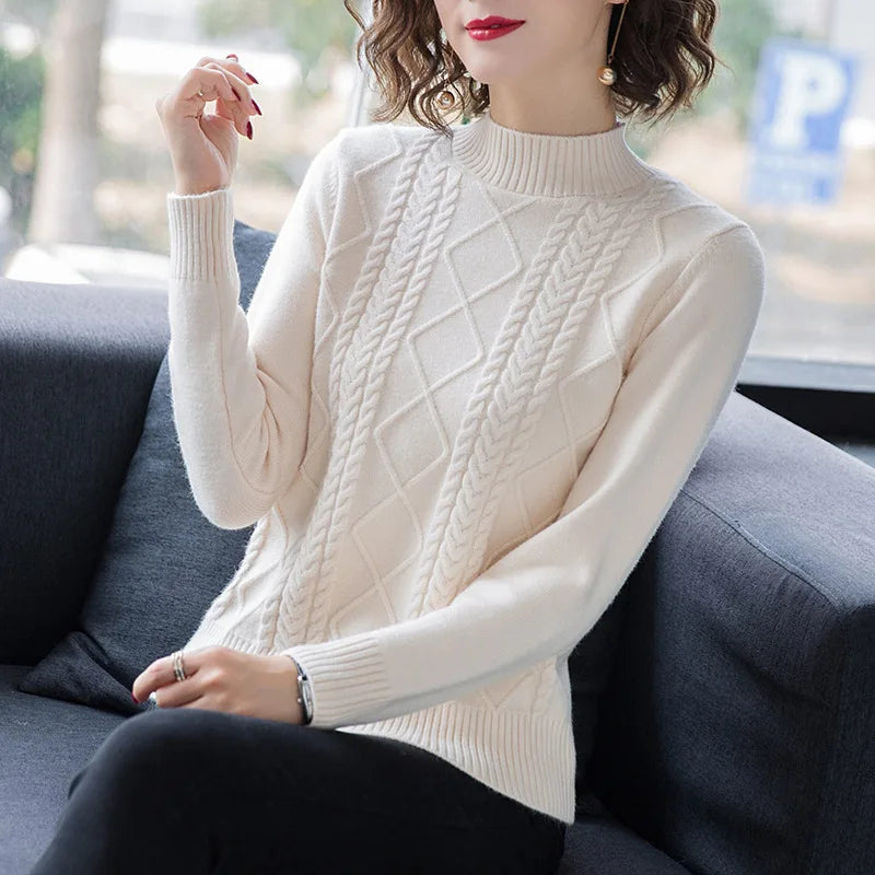 Fdfklak Autumn Winter New Pullover Sweater Women Loose Korean 2026 Mock Neck Thick Knit Top Female Spring Sweaters Jersey Mujer