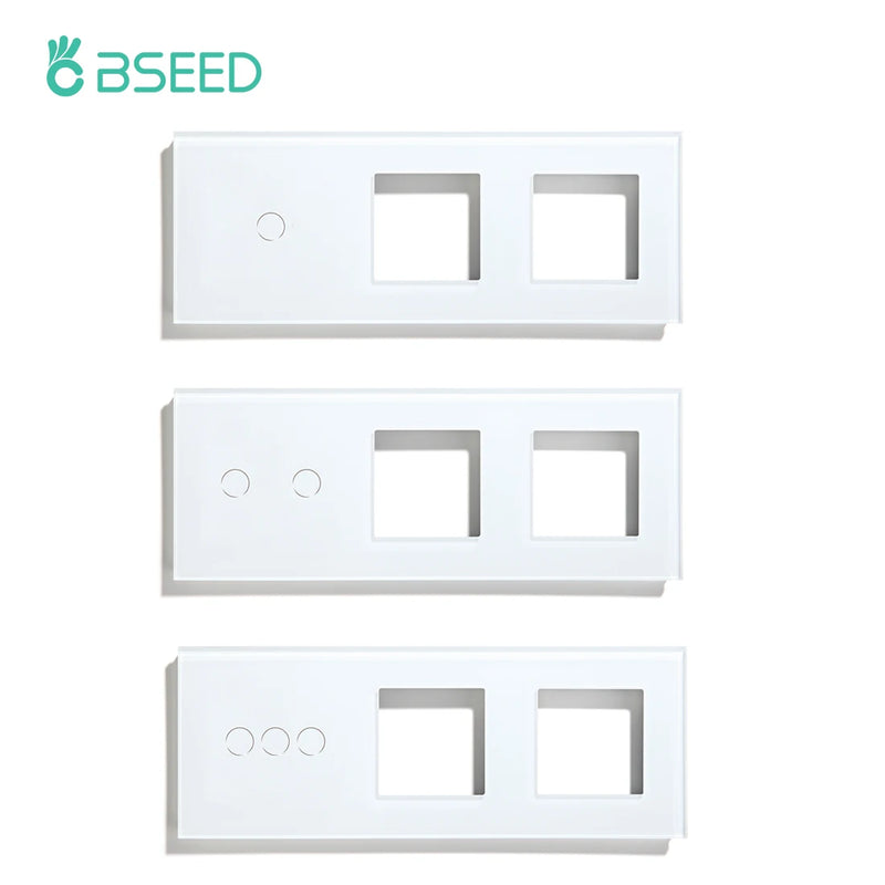 BSEED Crystal Light Switch Panel With Double Wall Socket Frames 228mm Metal Base Included Gass Frame EU Standard