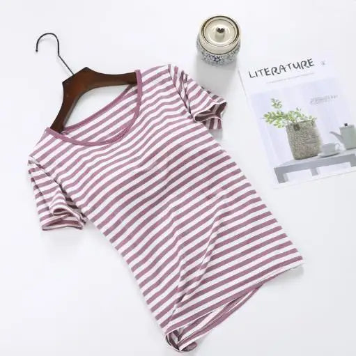 Casual Home Clothes Bra Padded Women's Sleep Tops Large Size Modal Cotton Sleepwear Pajamas One Piece Ladie's Base Shirt M-2XL