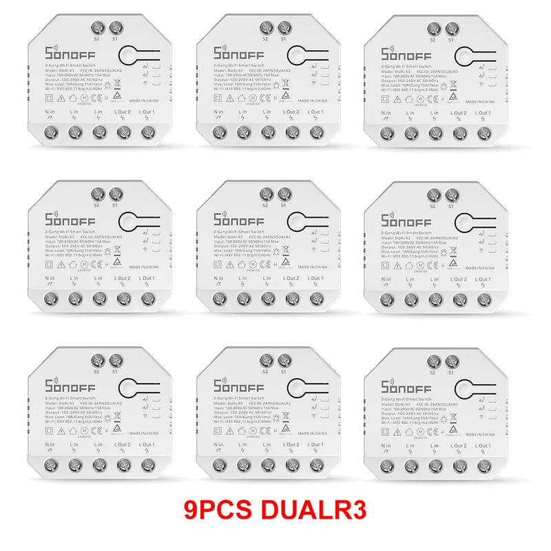 SONOFF DUALR3 Dual Relay Module DIY MINI Power Metering Smart Switch 1-20PCS Two Way Smart Home Control via eWeLink Alexa Google