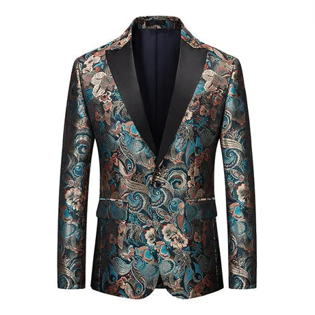 2026 New Men's Long Sleeve Printed Suit Jacket, Fashion Trim Dress Coat, Wedding Business Blazer Masculino Asian Size
