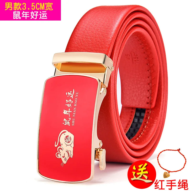 Red Automatic Buckle Belt for Both Men and Women Fashion Hot Seller Belts 100cm - 120cm 130cm Man Cinturon