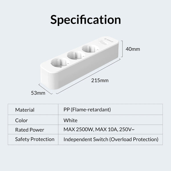 ORICO Power Strip with Extension Cable Electrica Socket 3AC Outlets Sockets with Surge Protector Network Filter for Home Office