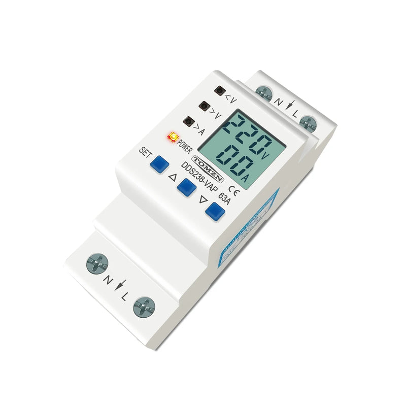 63A 80A 110V 230V Din Rail Adjustable Over Under Voltage Protective Device Protector Current Limit Protection Voltmeter Kwh