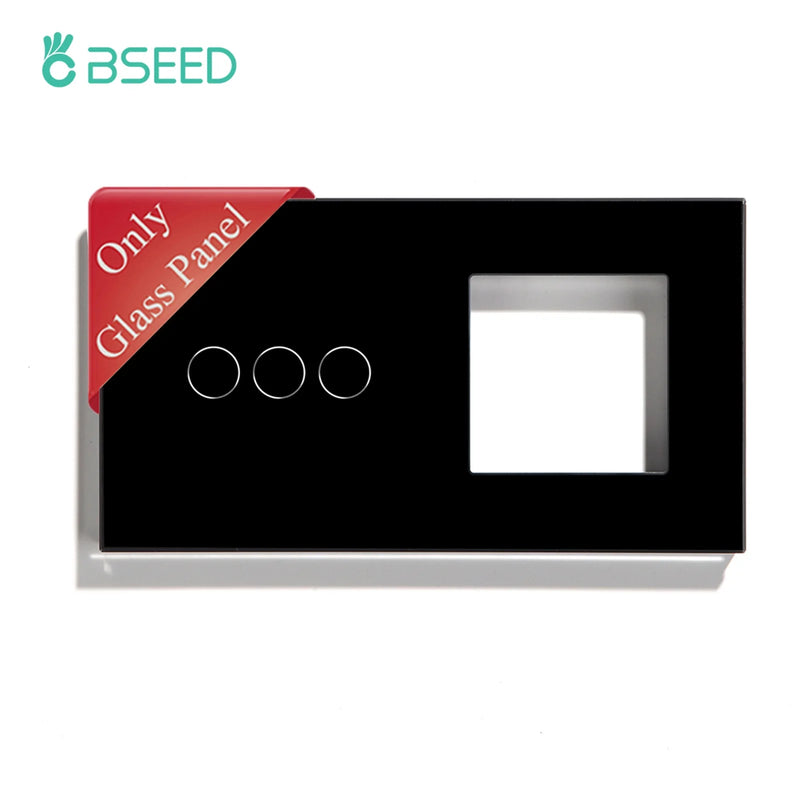 BSEED  EU Standard 1/2/3Gang Glass Panel Frame For Touch Switch Wall Sockets With Metal Frame White Black Golden 157mm