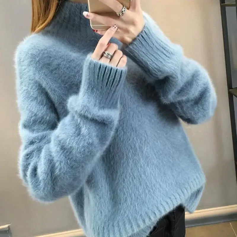 Fdfklak Non-Shedding Mink Pull Sweater Women's Bottoming Shirt 2025 New Spring Autumn Winter Thick Warm Loose Pullover Tops