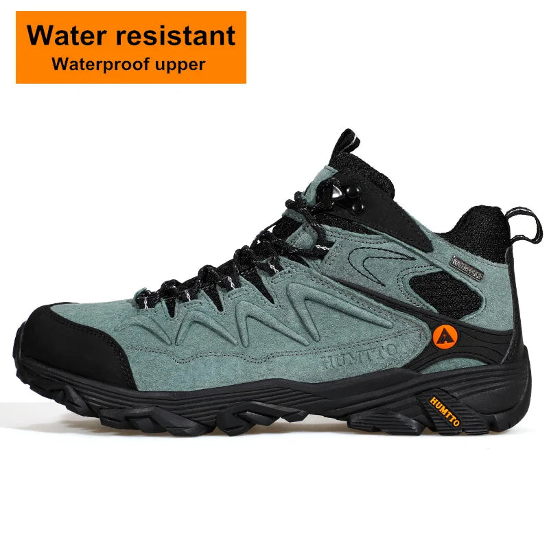 HUMTTO Outdoor Trekking Sneakers for Men Leather Sport Hiking Shoes Mens Breathable Waterproof Climbing Camping Tactical Boots
