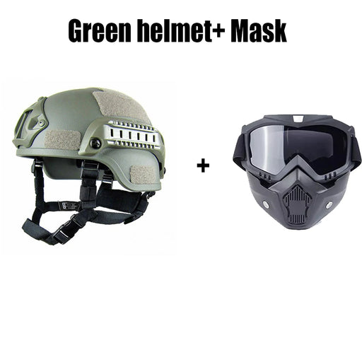FAST Sports Safety Paintball Helmet Tactical Airsoft Helmet Outdoor CS SWAT Riding Protect Equipment ABS Bicycle Motorcycle Helm Green and Mask