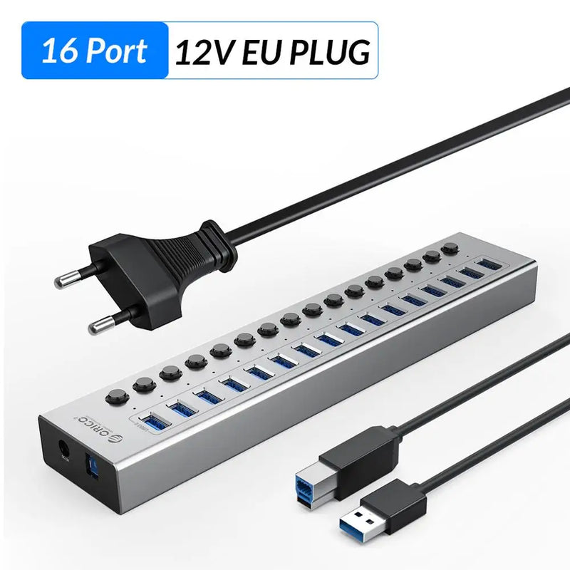 ORICO Industrial USB 3.0 HUB 7/10/13/16 Aluminum USB Splitter On/Off Switch With 12V Power Adapter Support Charging for Computer