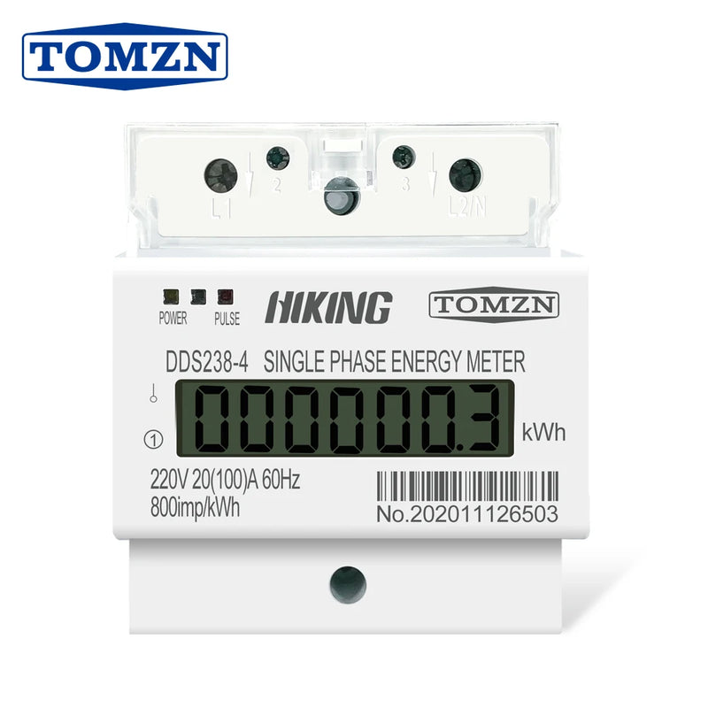 TOMZN 100A 110V 220V 50-60HZ LCD Single Phase 2 Wire 3 Wire Din-rail kWh Watt Hour Energy Meter for America