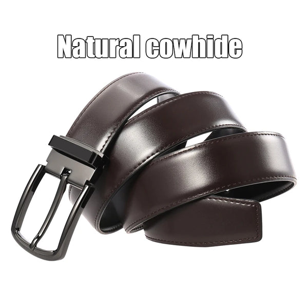 VATLTY New Men's Leather Belt 130cm Natural Cowhide Trousers Belt Silver Alloy Buckle Casuals Brown Belt Male Waistband Gift