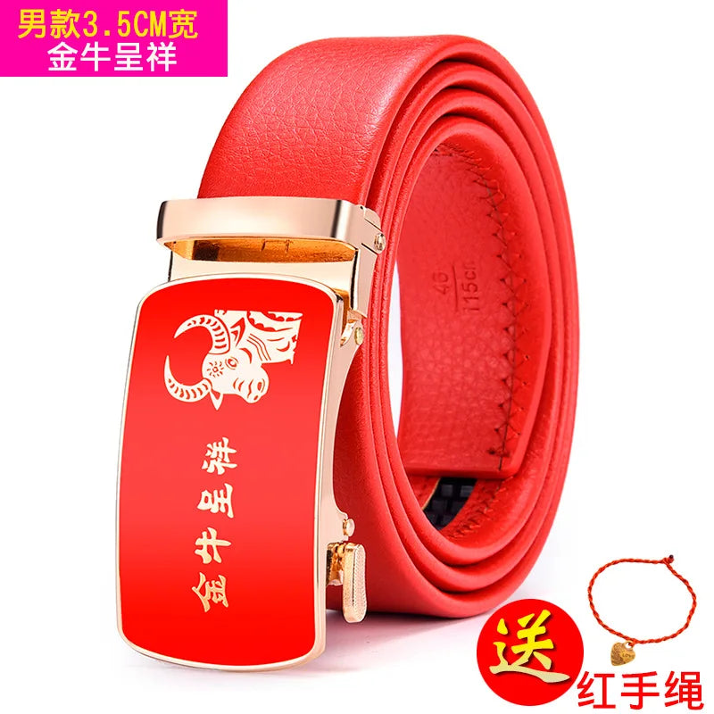 Red Automatic Buckle Belt for Both Men and Women Fashion Hot Seller Belts 100cm - 120cm 130cm Man Cinturon