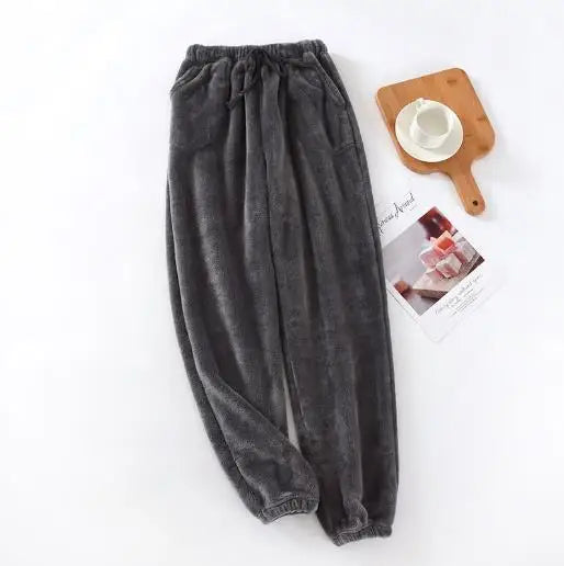 Fdfklak Warm Winter Pajamas Men Coral Fleece Thick Sleepwear Pant Casual Homewear Flannel Household Women's Wear Trousers L-3XL
