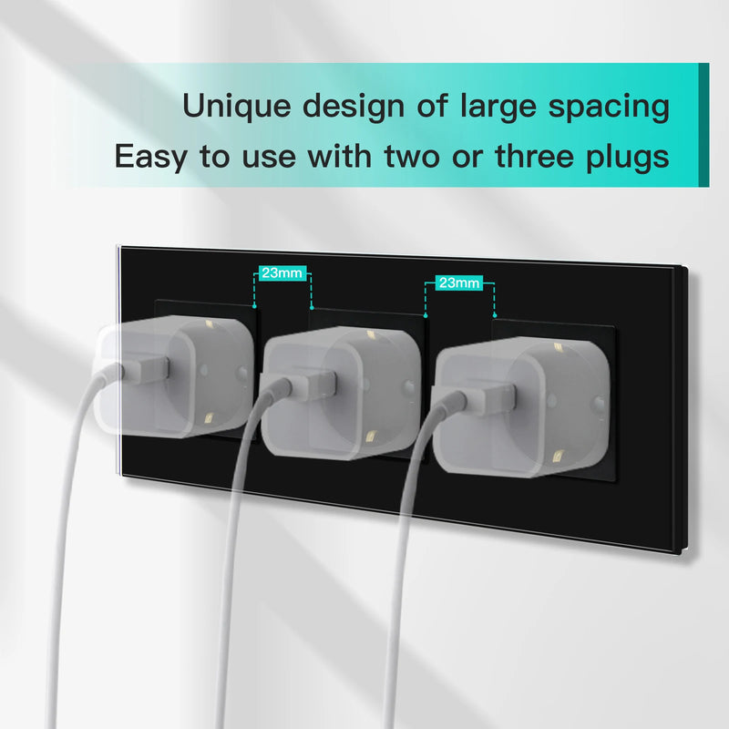 BSEED EU Standard Wall Sockets Single Powerful Outlets Black Double Frame Sockets Glass Panel Triple Sockets Kids Protection 16A