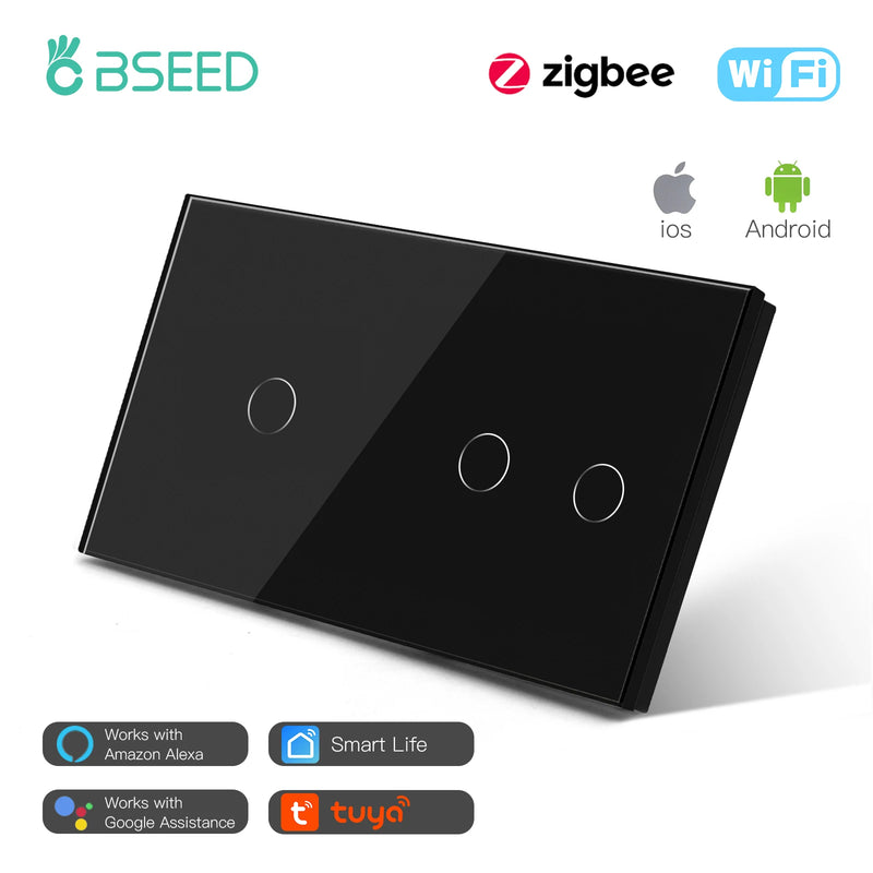 BSEED Zigbee Light Switches Double Smart Switch Touch Sensor Switch No Neutral Tuya Smart Life Alexa Control Home Improvement