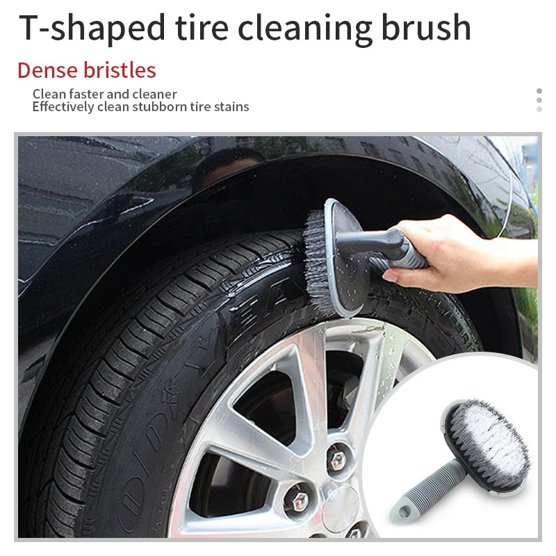 SEAMETAL 2PCS Car Detailing Tyre Wash Brush Auto Wheel Tire Rim Mud Brushes Set Wet Dry Use for Wash Tools Car Accessories