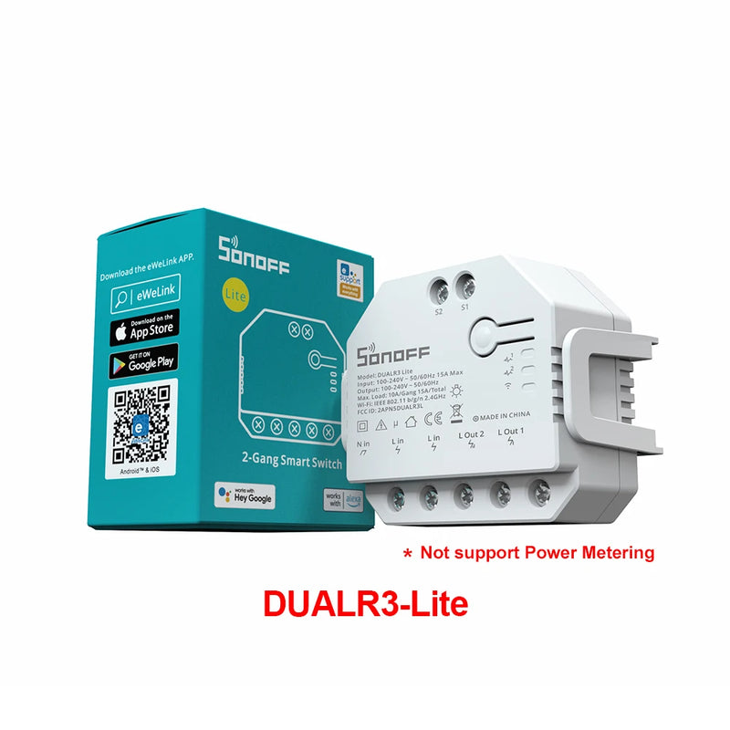 SONOFF DUALR3 / DUALR3 Lite 2 Gang Dual Relay Module DIY Wi-Fi MINI Smart Switch Power Metering Control via eWeLink Alexa Google