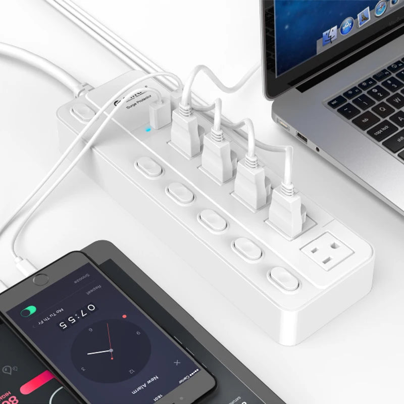 ORICO 5AC Outlets Power Strip US Plug 2 USB Charging Ports with Sub-control Switch Extension Corde Electrical Multiple Socket