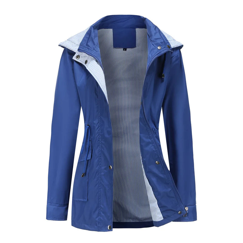 Purple Hooded Jacket for Spring 2026 Women's Office Fashion Women Outerwear Hat with Removable Waist Drawstring Water Proof