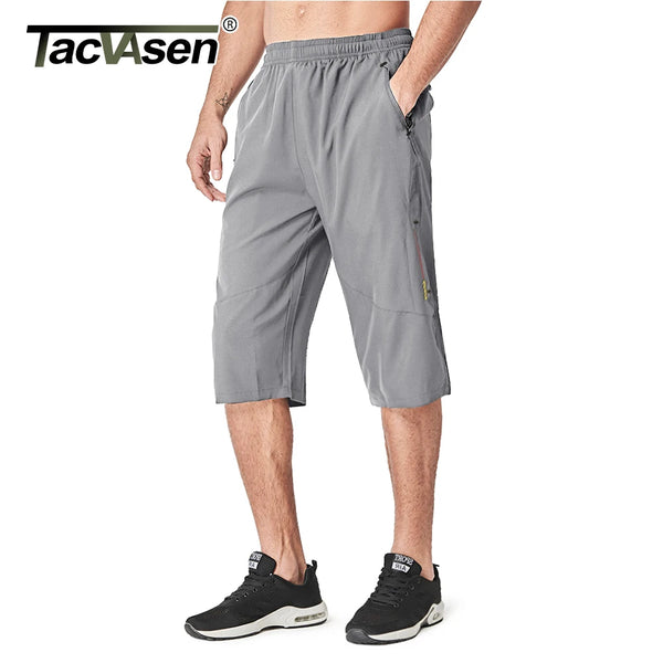 TACVASEN Men's 3/4 Long Pants Running Sports Capri Shorts Outdoor Walking Hiking Shorts Nylon Casual Below Knee Trousers Males