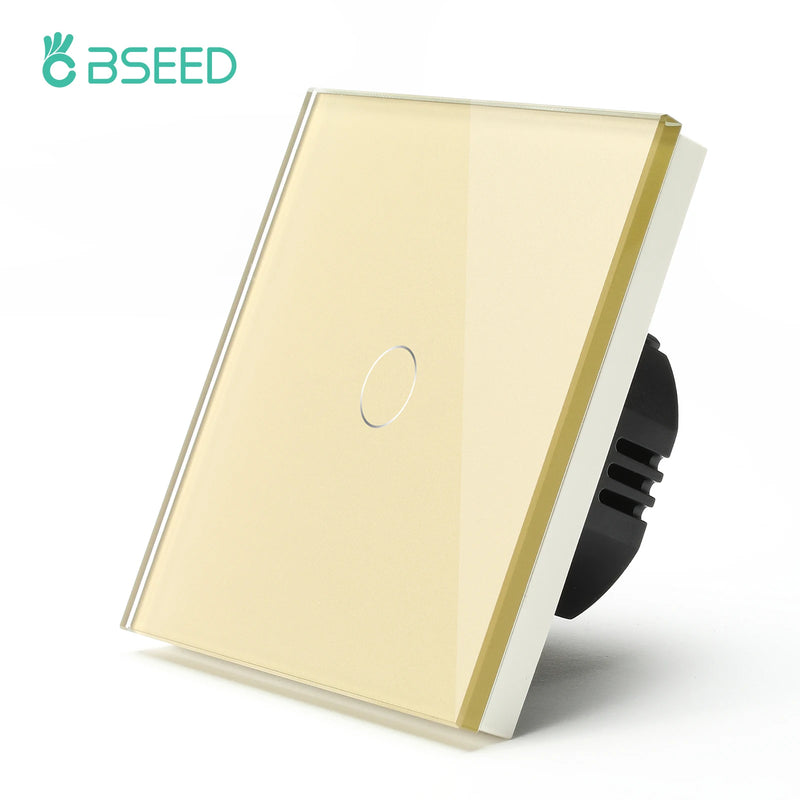 BSEED EU Double Wall Light Switches Touch Switch Wall Socket USB Type-C Charge Port Crystal Glass Panel Switch Blue Blacklight