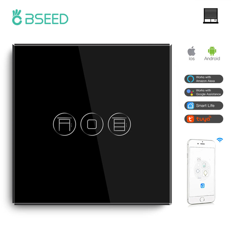 BSEED Wifi Roller Shutter Switch Smart Blind Switch Crystal Wall Touch Switches Wireless Control By Smart Life Tuya Alexa App