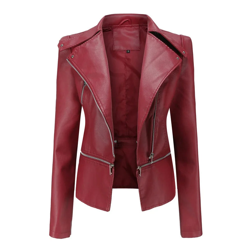 2026 New Women Black Faux Leather Jacket, Casual Zipper Decoration Biker Coat, Female Casual Solid Short Outwear S-3XL