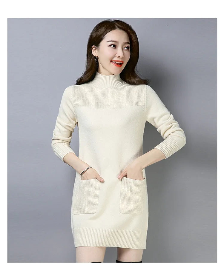Fdfklak Half-High Collar Inner Sweater Women 2026 New Korean Mid-Length Wool Winter Sweaters Dress Pullover Knit Tops Pull Femme