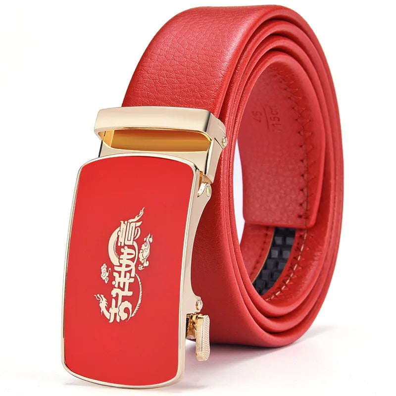 Red Automatic Buckle Belt for Both Men and Women Fashion Hot Seller Belts 100cm - 120cm 130cm Man Cinturon