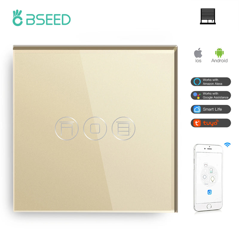 BSEED Wifi Roller Shutter Switch Smart Blind Switch Crystal Wall Touch Switches Wireless Control By Smart Life Tuya Alexa App