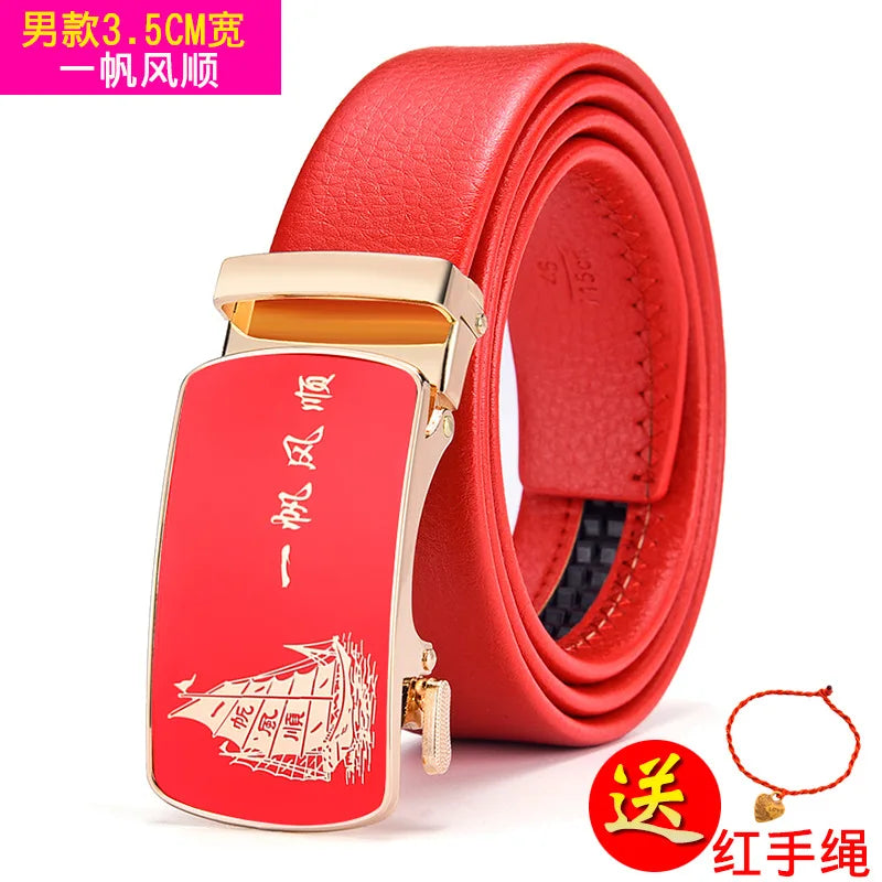 Red Automatic Buckle Belt for Both Men and Women Fashion Hot Seller Belts 100cm - 120cm 130cm Man Cinturon