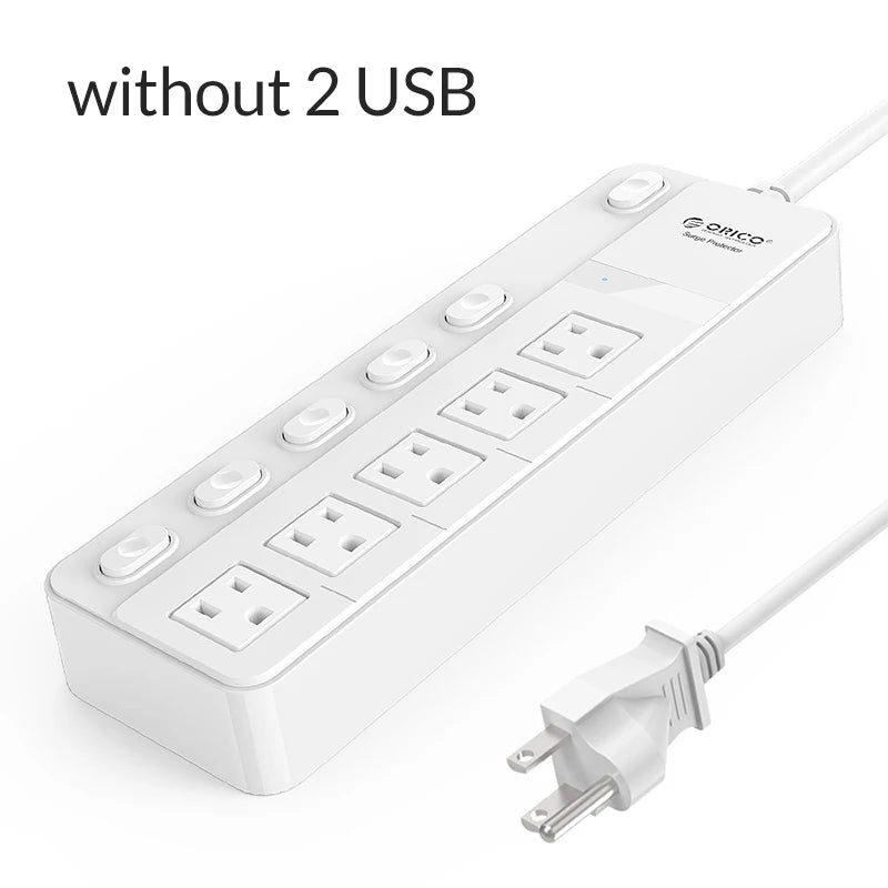 ORICO 5AC Outlets Power Strip US Plug 2 USB Charging Ports with Sub-control Switch Extension Corde Electrical Multiple Socket
