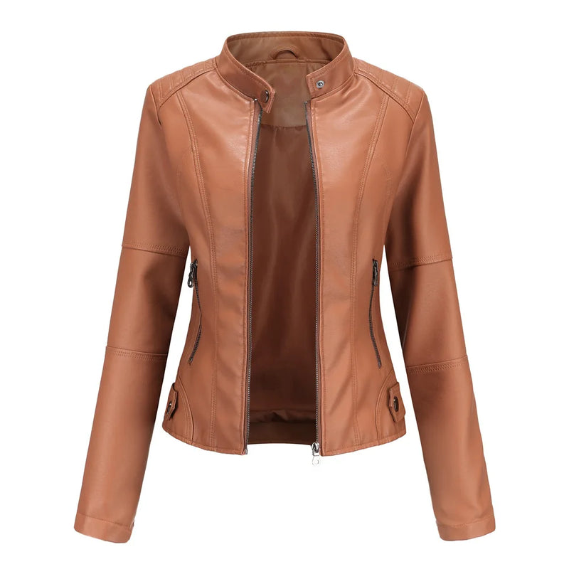 2026 Spring/Autumn New Style Gules Leather Jacket Women's Fashionable Trim Motorcycle Women Coat Black Purple Brown S-4XL