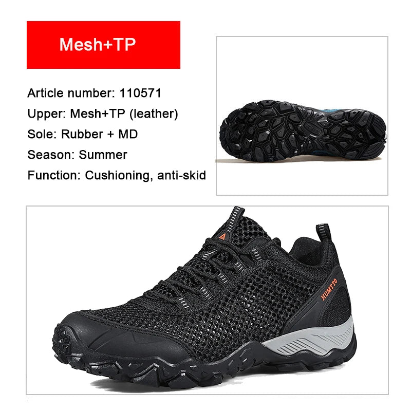 HUMTTO Brand Clearance Man Summer Hiking Shoes for Men  Breathable Leather Hunting Trekking Climbing Shoes Mens Outdoor Sneakers