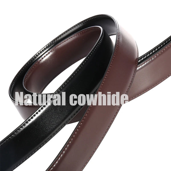 VATLTY New Men's Belt Hard Metal Buckle Trouser Belt Natural Cowhide Casual Leather Belt 130cm Silver Buckle Brown Girdles Male