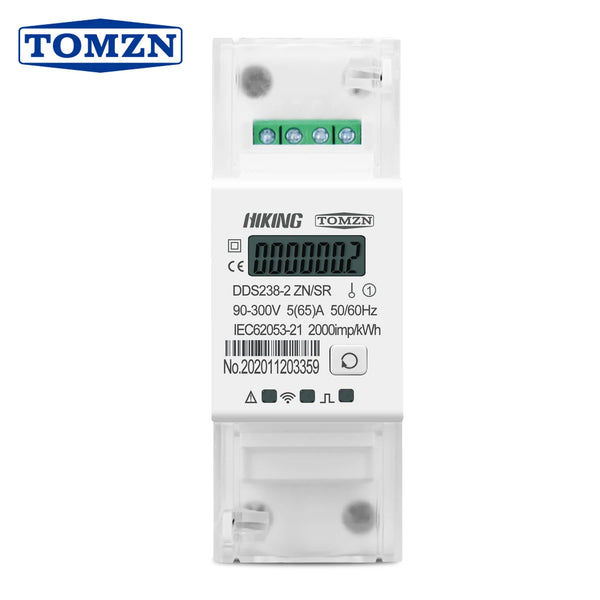 TOMZN Din Rail Single Phase Multi Function Energy Meter 90-300V KWh MODBUS-RUT Watt Hour Meter Remote Control ON/OFF by RS485 65