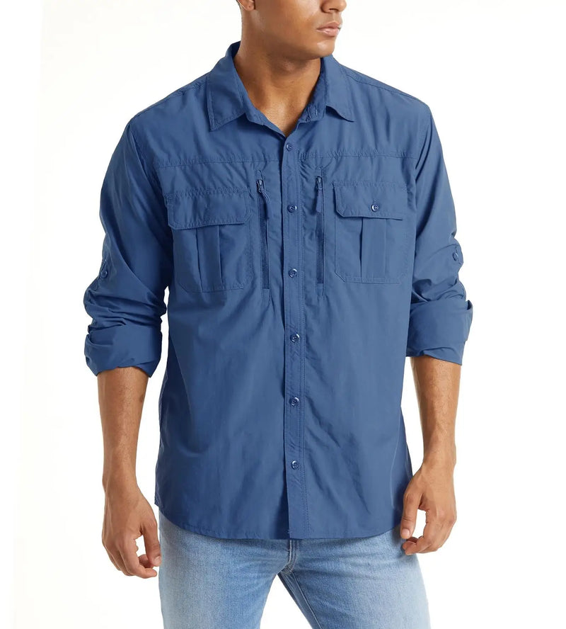 TACVASEN Summer Cargo Shirts Men's Mesh Breathable Long Sleeve Multi-Pockets Work Shirts Quick Dry Hiking Fishing Shirt Outdoor