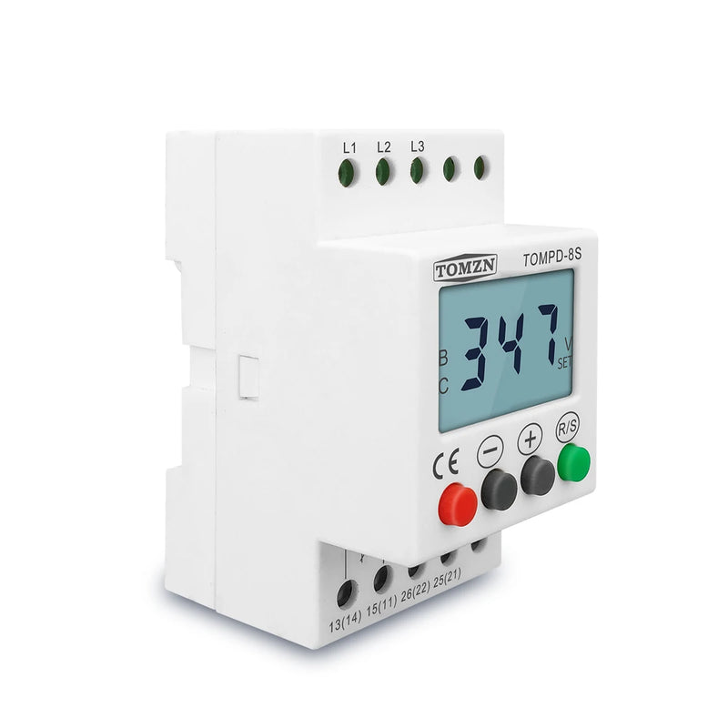 TOMZN 3 Phase Din Rail Voltage Monitoring Sequence Protection Relay Adjustable Under Over Voltage Protector