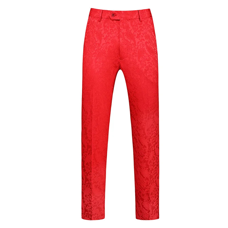 2026 New Men's White Rose Pattern Suit Pants, Business Office Trousers, Wedding Party Men Dress Pants Blue Pantalones Hombre