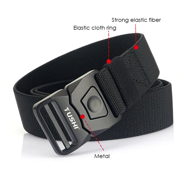 VATLTY New Men's Elastic Belt Matte Black Alloy Buckle Quick Release Tactical Outdoor Belt Military Army Girdles Male Waistband