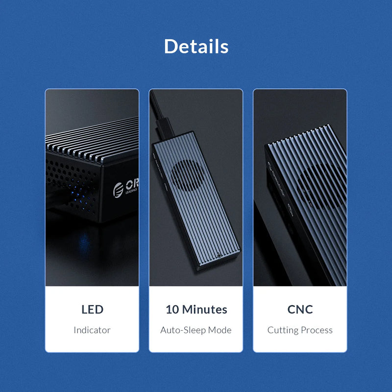 ORICO 20Gbps M.2 NVME SSD Case with Built-in Cooling Fan Type-C M2 NVME SSD Enclosure For M.2 NVME 2230 2242 2260 2280 SSD