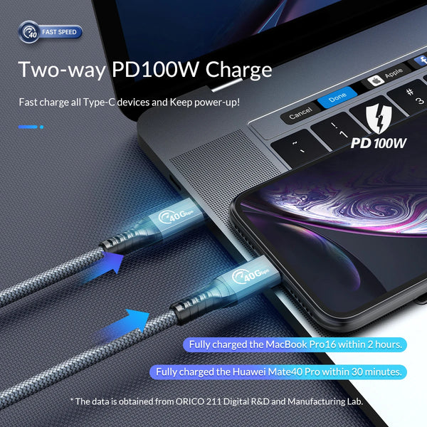 ORICO Thunderbolt 4 Cable 0.3M 8K60Hz USB4 40Gbps PD100W for iPhone15/PS5/PSSD