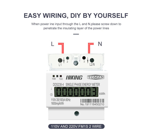 TOMZN 100A 110V 220V 50-60HZ LCD Single Phase 2 Wire 3 Wire Din-rail kWh Watt Hour Energy Meter for America