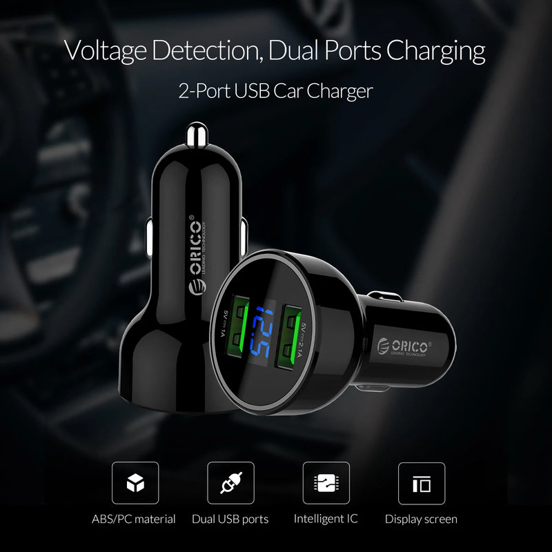 ORICO 2 Ports USB Car Charger 5V2.1A Car Charging Station For iPhone Samsung Xiaomi HUAWEI Phone Tablet Quick Charger