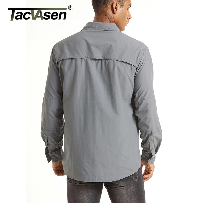 TACVASEN Summer Cargo Shirts Men's Mesh Breathable Long Sleeve Multi-Pockets Work Shirts Quick Dry Hiking Fishing Shirt Outdoor