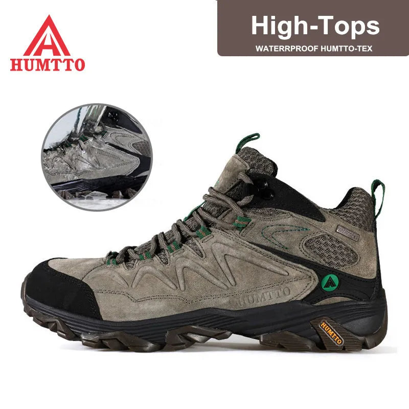 HUMTTO Hiking Shoes for Men Leather Trekking Waterproof Boots Camping Ankle Boots Mens Hunting Mountain Tactical Sneakers Man