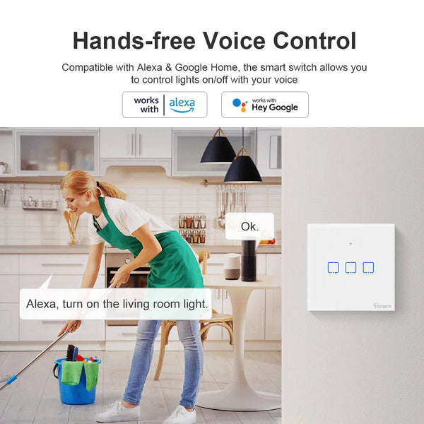 SONOFF T2EU 433Mhz RF WiFi ប៉ះជញ្ជាំង កាលវិភាគពេលវេលា ឈុតឆាកឆ្លាតវៃតាមរយៈ eWeLink ការគ្រប់គ្រងសំឡេងពីចម្ងាយជាមួយ Alexa Google Home